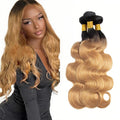 28 30 32 Inch Ombre Human Hair Bundles Blonde Body Wave Bundles Niegmeag Virgin Soft and Silky Remy Hair Extensions Double Weft 2 Tone Black and Honey Blonde Bundle