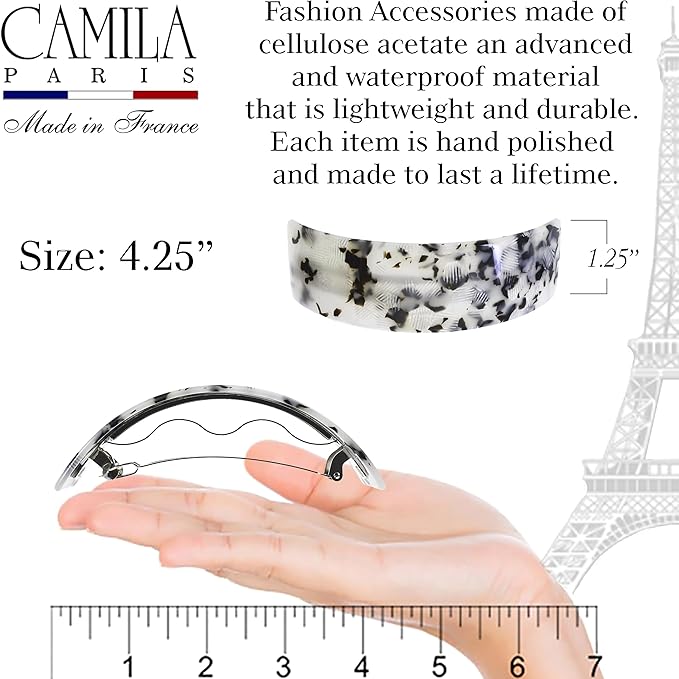 Camila Paris CP3574 French Hair Barrette Clip for Girls for Thick Curly Wavy Long Hair, Strong Hold Grip Hair Clips for Women, Automatic, No Slip Styling Girls Hair Accessories, Handmade in France