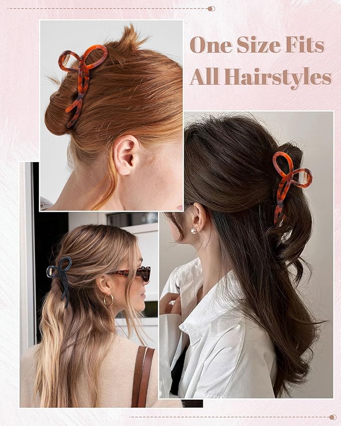 ACECHA 2 Pack Gold Metal Bow Hair Claw Clips for Women, 4.5" Colorful Non-slip Hairclips for Thick Thin Hair Claws Strong Hold Styling (B-Black & Brown)