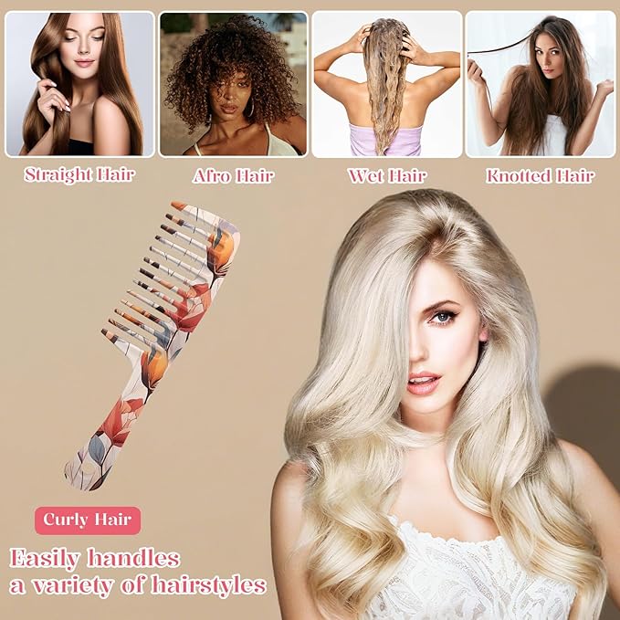 Wide Tooth Comb,Effortless Tangle Removal for Curly, Wet, Long Hair Wet,Cute Aesthetic Design for Women Men and Girls (Orange-07)