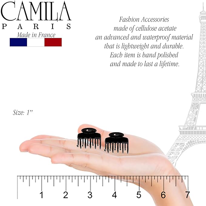 Camila Paris CP2/2 French Hair Clip for Women, Set of 2 Small 1 inch Girls Hair Claw Clips Jaw Fashion Durable and Styling Hair Accessories for Women, Strong Hold No Slip Grip, Made in France
