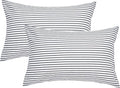 JELLYMONI 100% Natural Cotton Plaid Standard Pillowcases Set, 2 Pack Dark Gray with White Stripes Pattern Printed Pillow Covers with Envelope Closure(Pillows are not Included)