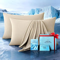 Ultra-Chill Cooling Pillowcase Set of 2 for Hot Sleepers, Softer Than Silk Pillow Cases for Protecting Hair & Skin, Breathable Bed Pillow Covers w/Zipper, Gifts for Women & Men(Beige, Queen)
