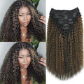 3c 4a Curly Clip in Hair Extensions T1BP1B/30 Omber Kinky Curly Clip ins For Women Brazilian Virgin Clip on Hair (20inch,T1BP1B/30)