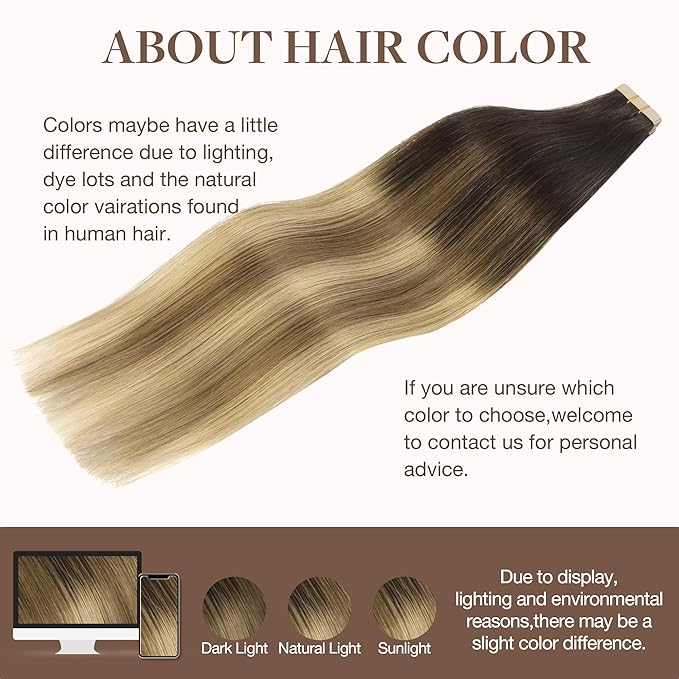 GOO GOO Tape in Hair Extensions Human Hair, 2/6/18 Balayage Brown to Dirty Blonde, 22inch 50g 20pcs, Thick Ends Straight Seamless, Invisible