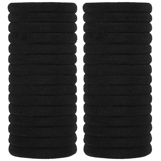 60 Pcs 2 Inch Black No Damage Hair Ties for Women Thick Hair, Large Soft Seamless Nylon Fabric Elastic Hair Ties Ponytail Hair Holders Hair Elastics Hair Band for Women