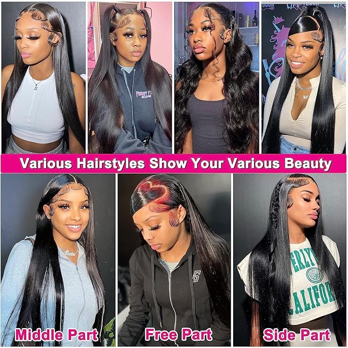 Lemoda 13x6 Straight Lace Front Wigs Human Hair 180% Density 13x6 HD Transparent Lace Front Wig Pre Plucked 15A Brazilian Virgin Glueless Human Hair Wigs for Women 30 Inch