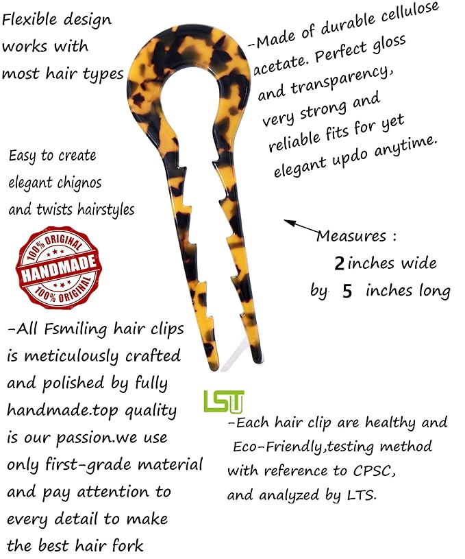 French Hair Pins Tortoise Shell French Hair Forks U Shaped French Pins 2 Prong Hair Sticks Acetate Chignon Pin for Women Hairstyle Accessories 2 Pack