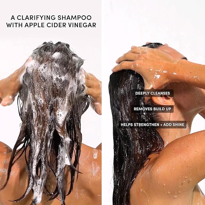 OUAI Detox Duo - Clarifying Detox Shampoo with Apple Cider Vinegar & Keratin + Foaming Scalp & Body Scrub Exfoliator that Cleanses and Removes Buildup - Sulfate-Free Hair Care (2 Count, 10 oz/8.8oz)