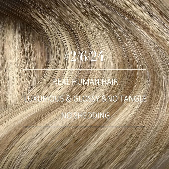 YoungSee Weft Hair Extensions Brown Balayage Human Hair Extensions Sew in Darkest Roots to Medium Brown with Blonde Balayage Double Weft Human Hair Extensions 16Inch 100G