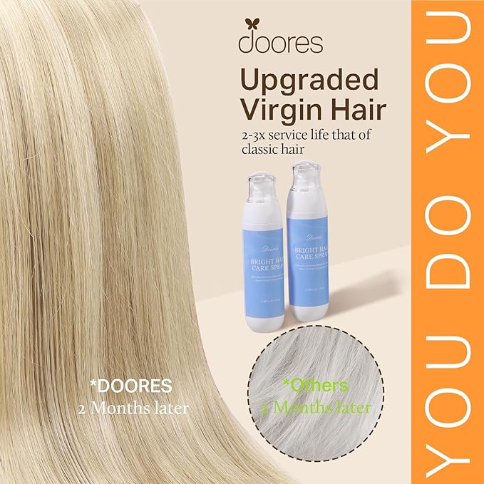 DOORES Clip in Hair Extensions, Seamless Dark Blonde Highlighted Bleach Blonde 22 Inch 150g 7pcs, Straight Virgin Hair Extensions for Women
