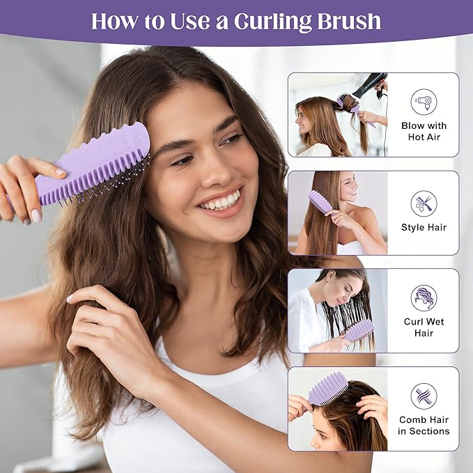 Curly Hair Brush for Detangling, Shaping and Defining Curls, Waves & Coils on All Light Wet or Dry Hair Types for Women and Men, Reduce Tangling, Curl Defining Brush, Lavender Purple