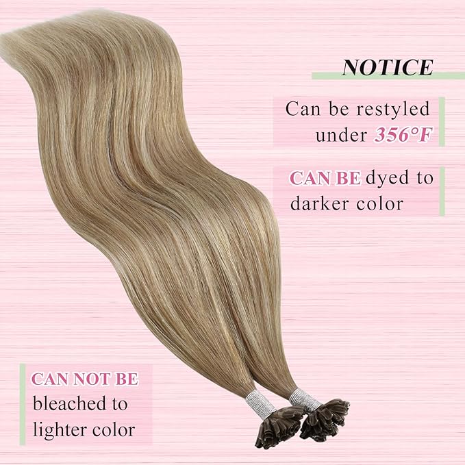 YoungSee Balayage U Tips Hair Extensions Hot fusion Pre Bonded Utip Hair Extensions Human Hair Ombre Brown and Blonde Remy Hair Extension U Tip Hot Fusion K Tips Hair Extension for Women 18In 1G/S 50G