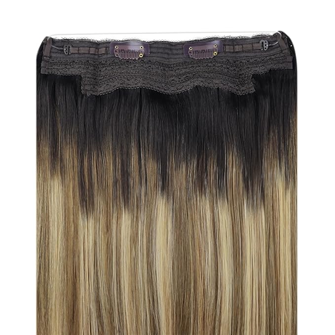 YoungSee 120G Wire Hair Extensions Dark Brown Ombre Medium Brown with Blonde Wire Hair Extensions Human Hair Balayage One Piece Hair Extension Real Human Hair for Women 18Inch