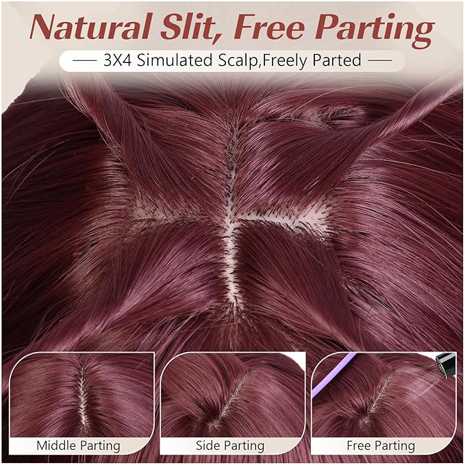 Wine Red Wig With Bangs Wave Bob Wigs for Women 14 Inch Short Loose Wavy Heat Resistant Synthetic Wig Shoulder Length Hair for Daily and Cospaly Party Use