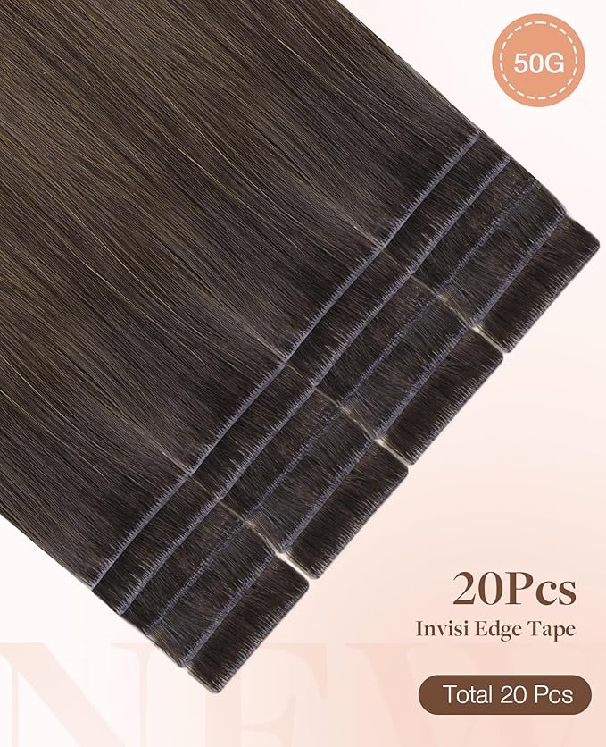 GOO GOO Invisi Edge Tape in Hair Extensions Human Hair, 1D/2C/4E Chocolate Dip Color Melt 20pcs 18inch 50g, Virgin Remy Hair, Seamless Injected Tape, Natural Look