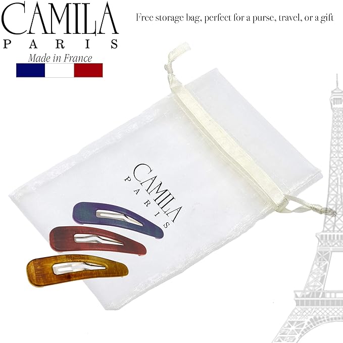 Camila Paris CP2933 French Hair Barrettes Clips, Snap Hair Slides Clic Clac for Women, Styling Girls Side Slide-in Metal Snap Pin Hair Accessories for Women. Strong Hold, No Slip Grip, Made in France