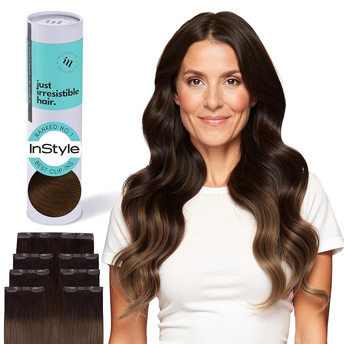 Irresistible Me Real Human Hair Extensions Clip Ins – 100% Human Hair Clip In Extensions for Length & Volume – Invisible Extension – Heat Resistant & Dyeable – Brown Melt, 20 Inches