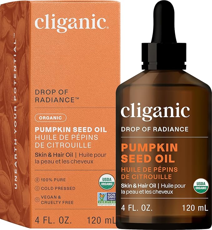 Cliganic Organic Pumpkin Seed Oil, 100% Pure - For Hair & Face | Natural Cold Pressed Unrefined