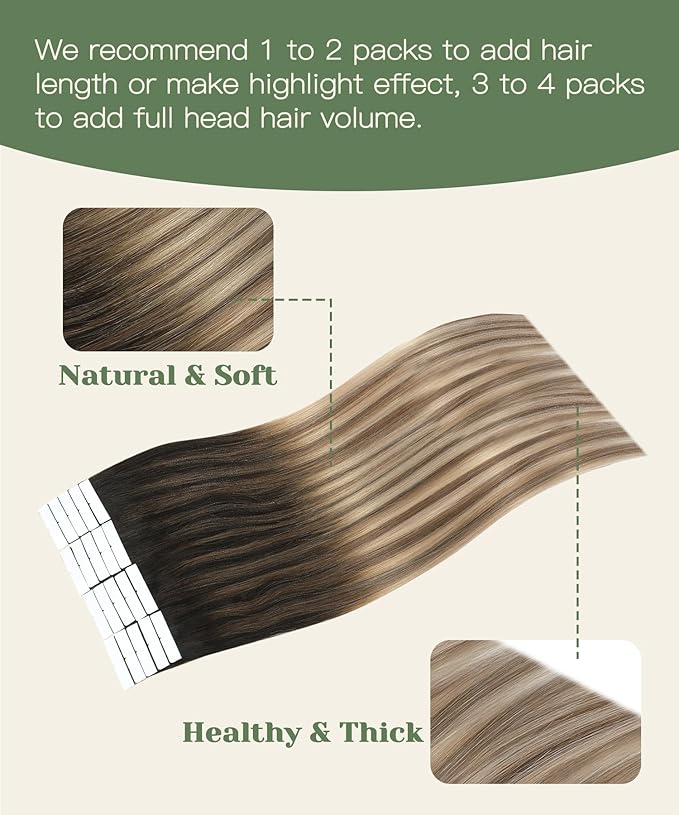 SURNEL Injection Tape in Extensions Human Hair 22Inch Dark Brown to Dirty Blonde Invisible Tape in Extensions 20 Pcs 50g(#2618,22)