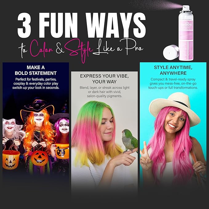 Herbishh Koloret Pastel Pink Hair Tint Spray (69g), Washable Temporary Color Mist for Light Hair, Quick-Dry, Non-Sticky Spray for Women, Travel-Friendly Root Touch Up