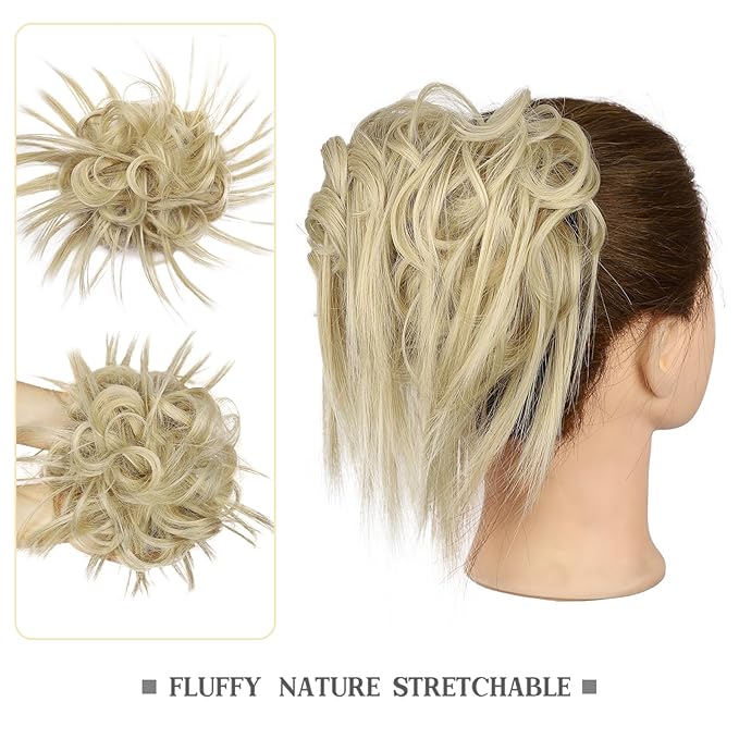 HMD Tousled Updo Messy Bun Hairpiece - Synthetic Hair Extensions with Elastic Rubber Band - Scrunchies & Updo Ponytail Hairpieces for Women