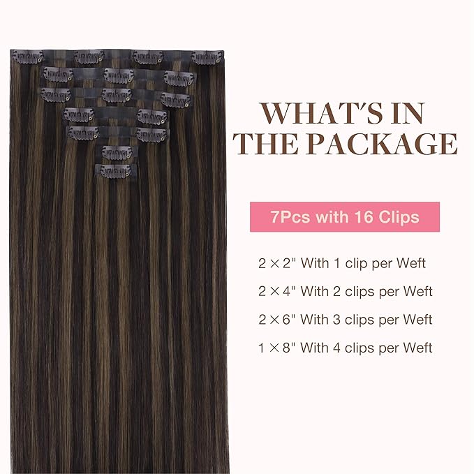 GOO GOO Clip in Hair Extensions Real Human Hair, Remy Human Hair Extensions Clip ins for Women, Natural Human Hair, 22inch 160g 7 Pcs, #2/6 Dark Brown Highlighted Chestnut Brown