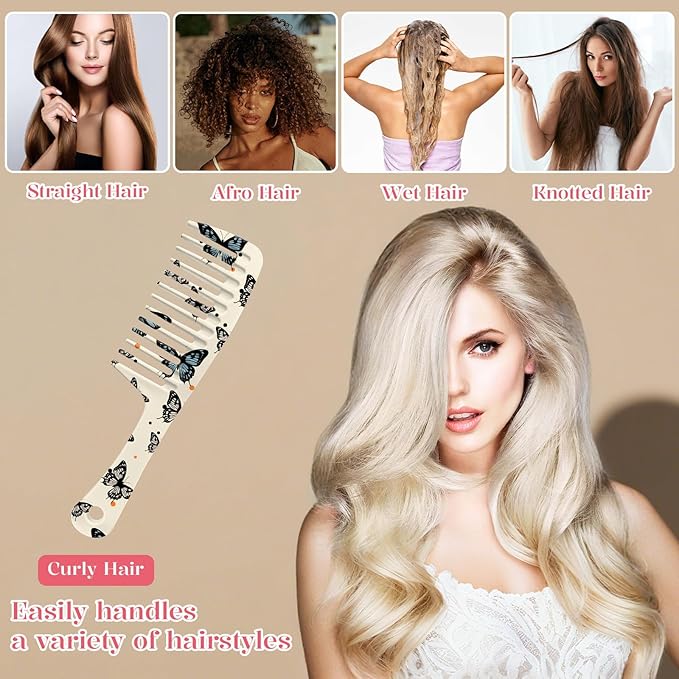 Wide Tooth Comb,Effortless Tangle Removal for Curly, Wet, Long Hair Wet,Cute Aesthetic Design for Women Men and Girls (Beige-09)
