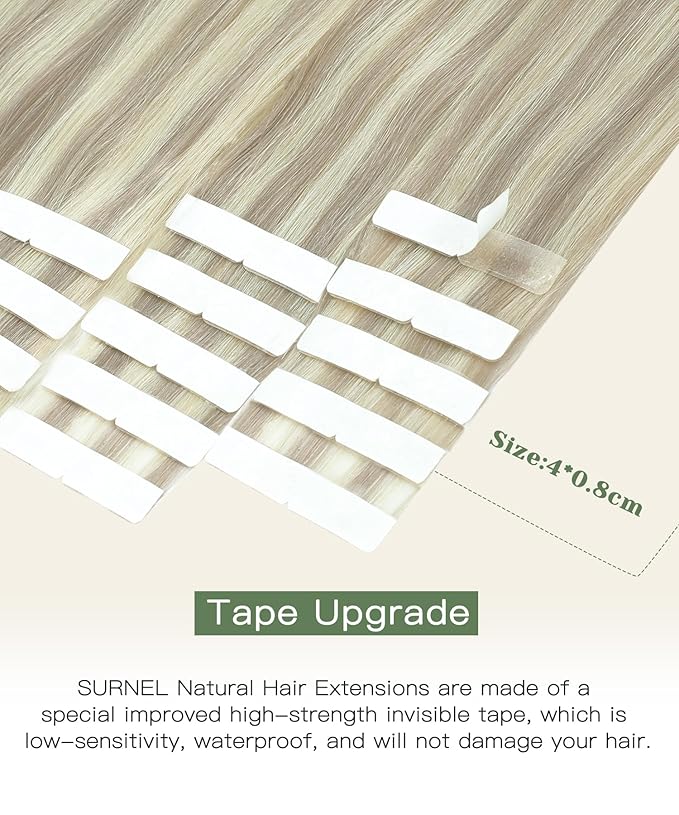 SURNEL Injected Tape in Hair Extensions #18P60 Ash Blonde with Platinum Blonde Seamless Remy Invisible Tape in Extensions Human Hair 20 Pcs 40g(#18P60,18)