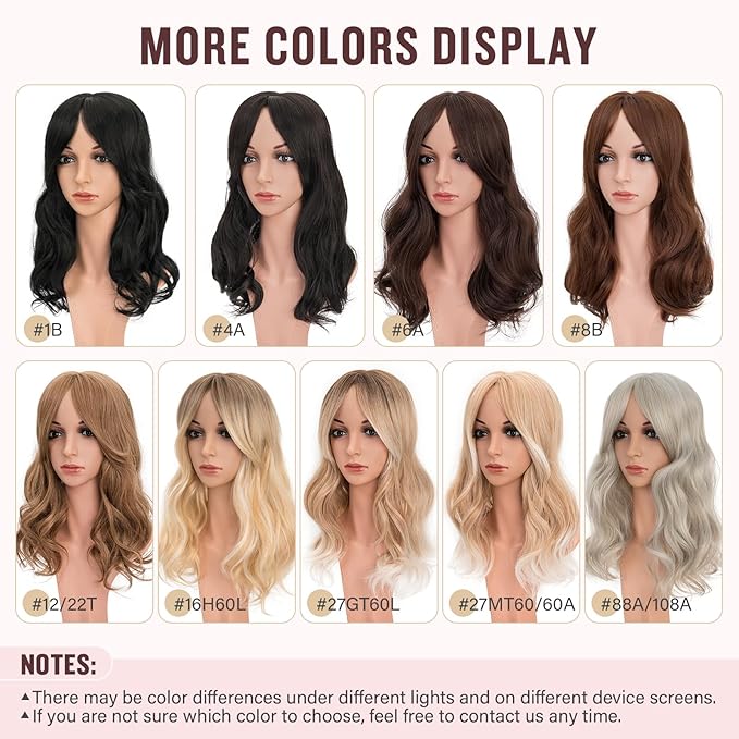 Hairro 18 Inch Long Hair Toppers Wavy with Side Bangs for Women, Clips In Synthetic Hairpieces Capless, for Adding Volume/Birthday/Party/Halloween/Cosplay Dress Up, Natural Black