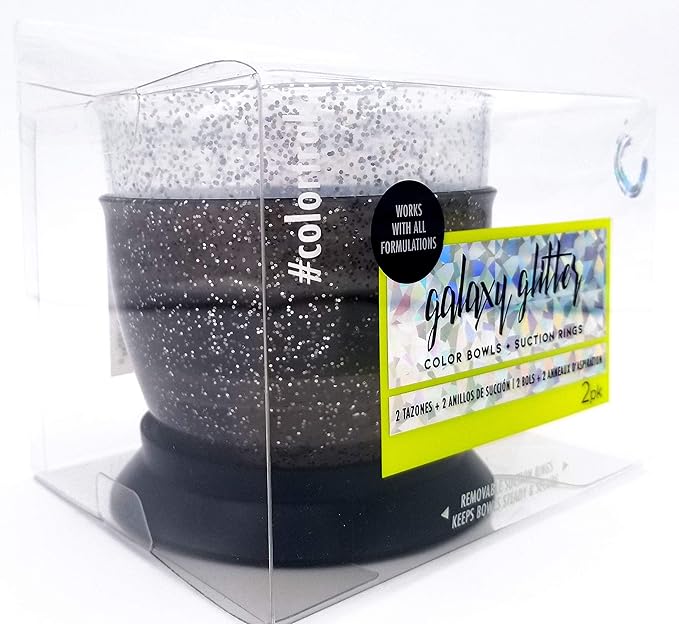 Colortrak Galaxy Glitter Bowls With Suction Cup Holder for Hair Coloring Process - Includes Removable Suction Rings for Functionality and Stability for Professionals and Stylists, 2-Pack