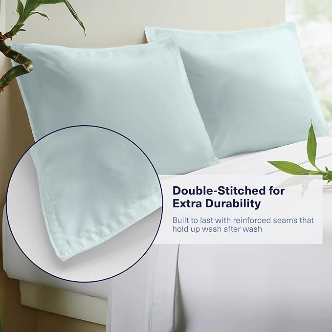 Kickoff Viscose Bamboo Pillowcase, Queen, Set of 2, 100% Organic Hidden Zippered Viscose Bamboo Pillow Case Queen Size, Cooling Pillow Cover for Hot Sleepers (20"x30" Coastal Blue)