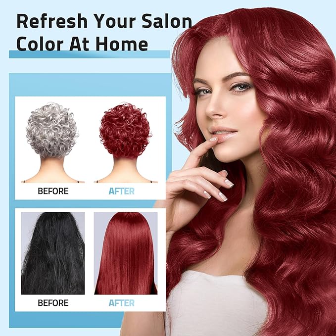 Hair Dye Shampoo 3 in 1 for Women & Men, Wine Red Hair Color Shampoo Refresh Hair Only 20 Mins - Natural Plant - Champu Para Pintar el Pelo
