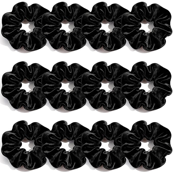 Velvet Scrunchies for Women Girls, 12 Pcs Black Classic Hair Scrunchie Elastic Thick Scrunchy Hair Ties, Soft Ponytail Hair Accessories
