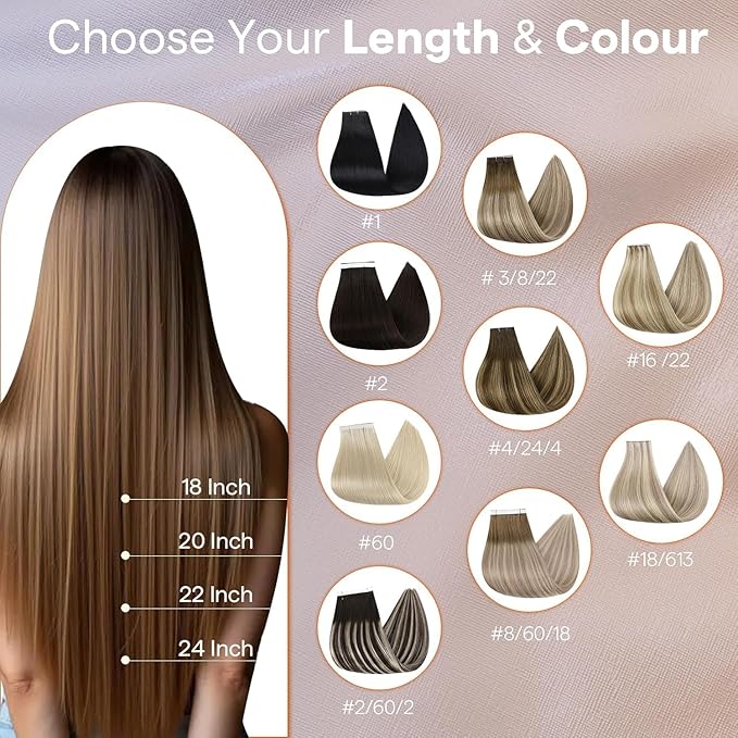 Full Shine Genius Weft Hair Extensions Human Hair 24 Inch Color 4 Medium Brown Ombre 24 Blonde And 4 Brown Long Tape Weft Tape in Extensions Real Human Hair Remy Skin Weft 20Pcs 50G for Wedding
