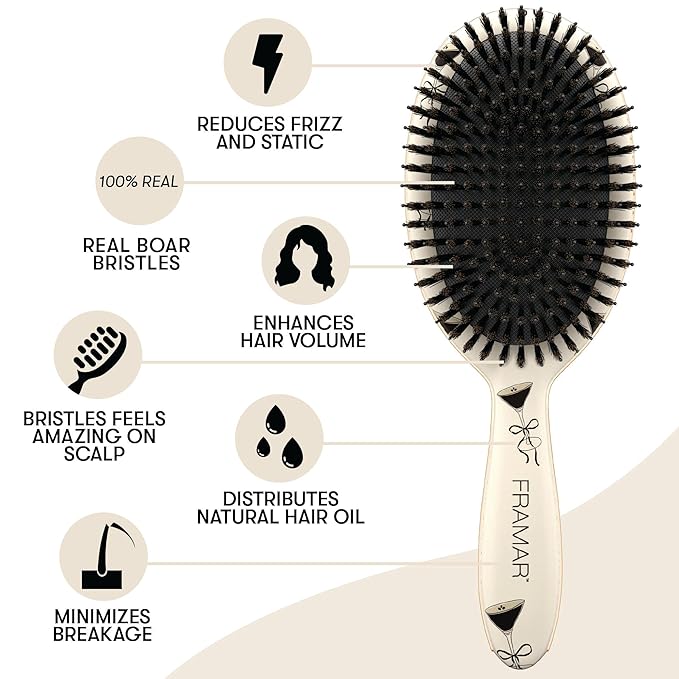 FRAMAR Soft Boar Bristle Hair Brush For Women – Boars Hair Brush For Women, Boar Brush For Fine Hair, Hairbrush For Fine Hair, Soft Bristle Brush For Slick Back, Volume and Shine - Espresso Martini