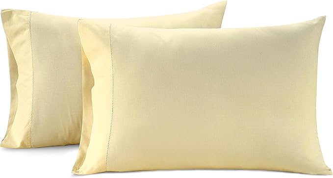 LANE LINEN 100% Organic Cotton Pillow Cases Set of 2 - Standard Size - Soft Pillow Cases - Vanilla