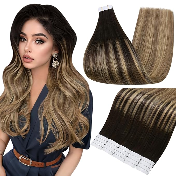 Full Shine Tape in Hair Extensions Human Hair 22 Inch Color 2 Fading to 8 Brown and 27 Blonde Hair Extensions Real Human Hair Tape Ins 20 Pieces Extensions for Women Real Hair 50 Grams Add Length