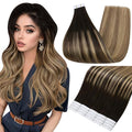 Full Shine Tape in Extensions Human Hair 20 Inch Straight Double Sided Tape in Hair Extensions Color 2 Fading to 8 Brown and 27 Blonde Invisible Seamless Extensions 50grams 20PCS Add Length