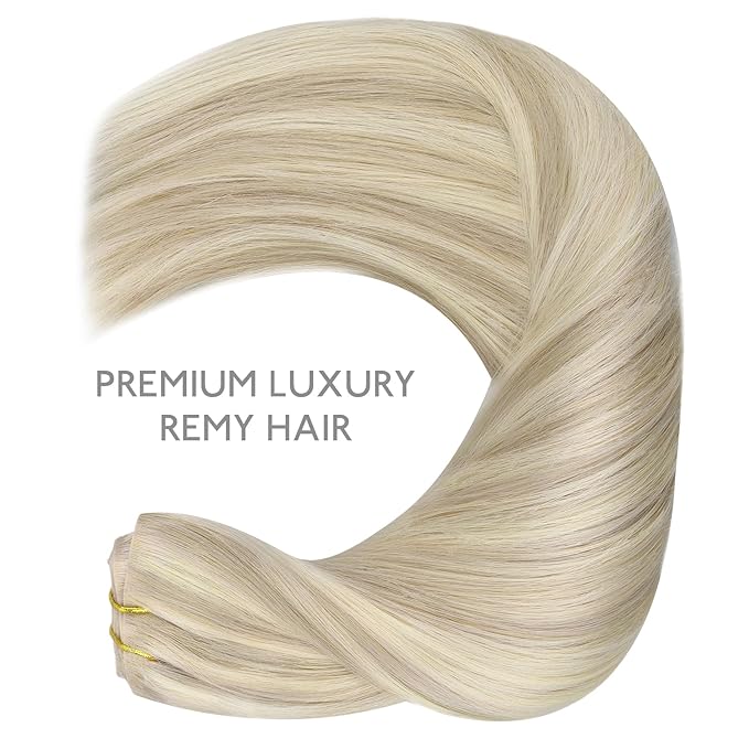 WENNALIFE Invisi Edge Clip in Hair Extensions Real Human Hair, 22 Inch 150g 7pcs Ash Blonde Highlighted Platinum Blonde Seamless Clip in Extensions Remy Hair Clip Ins Invisible PU Skin Weft Straight