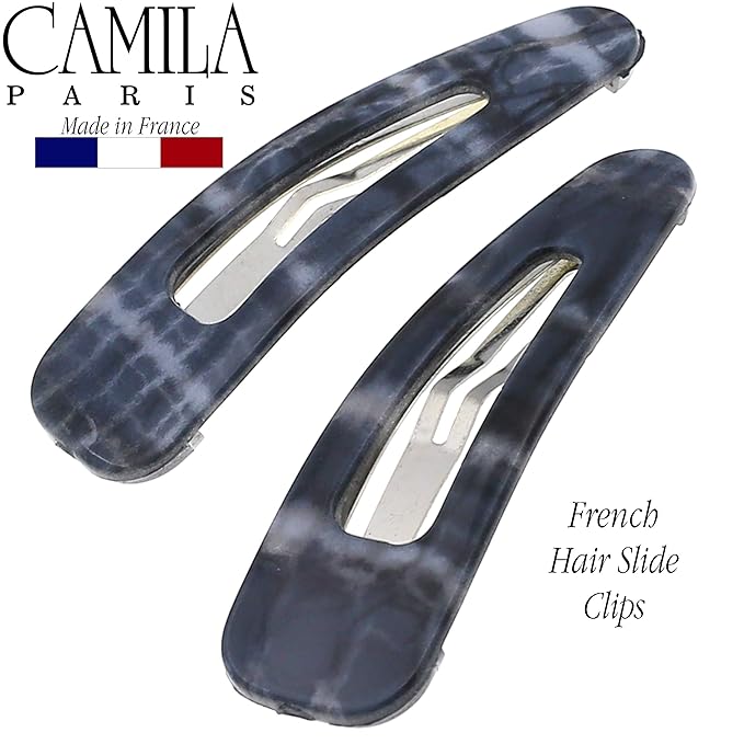 Camila Paris CP3094 French Hair Barrettes Clips, Snap Hair Slides Clic Clac for Women, Styling Girls Side Slide-in Metal Snap Pin Hair Accessories for Women. Strong Hold, No Slip Grip, Made in France