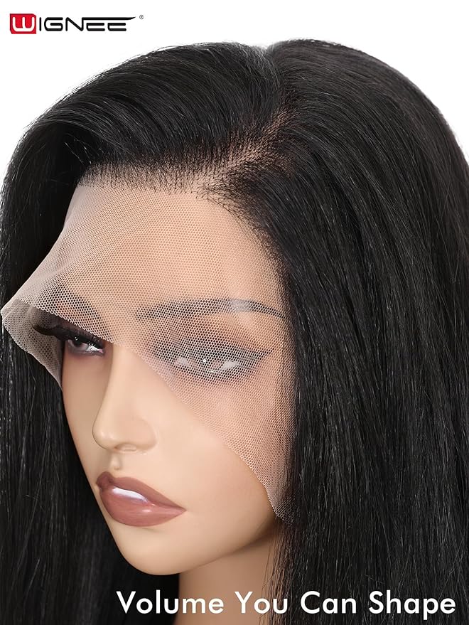 WIGNEE 13x6 Synthetic Lace Front Wig 28" Long Straight Wig Natural Black Kanekalon Futura Synthetic Wigs for Black Women Pre-Plucked Glueless Wig for Daily Party Use