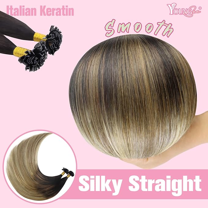 YoungSee K Tip Hair Extensions Human Hair Balayage 20 Inch K Tips Human Hair Extensions Balayage Blonde with Brown 50s/50g