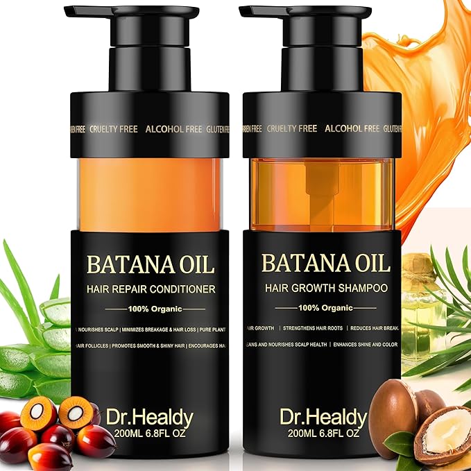 Batana Oil Shampoo and Conditioner Set - for Hair Growth,Thickening & Hydration,Sulfate Free - Fights Hair Loss & Clarifies Scalp -Root Activator Shampoo for Men (6.8 Fl Oz×2)