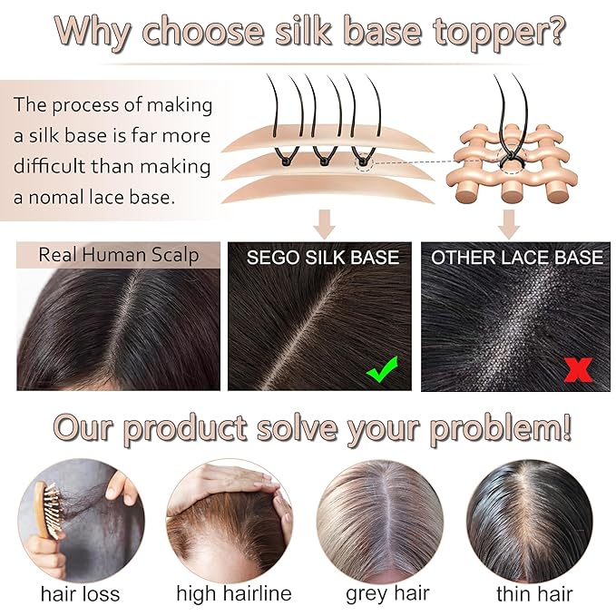 Hair Toppers for Women Real Human Hair No Bangs, 13 * 15 cm Larger Silk Base 150% Density Clip In Topper Hairpieces, Wiglet Top Pieces Add Volume /10 Inch 4P27 Medium Brown&Dark Blonde