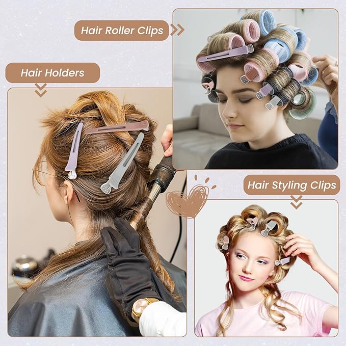 Hair Clips for Styling Sectioning - 6 PCS No Crease Hair Clips for Women - Non Slip Duck Billed Hair Roller Clips with Silicone Band - Salon Hair Sectioning Clips - Gray