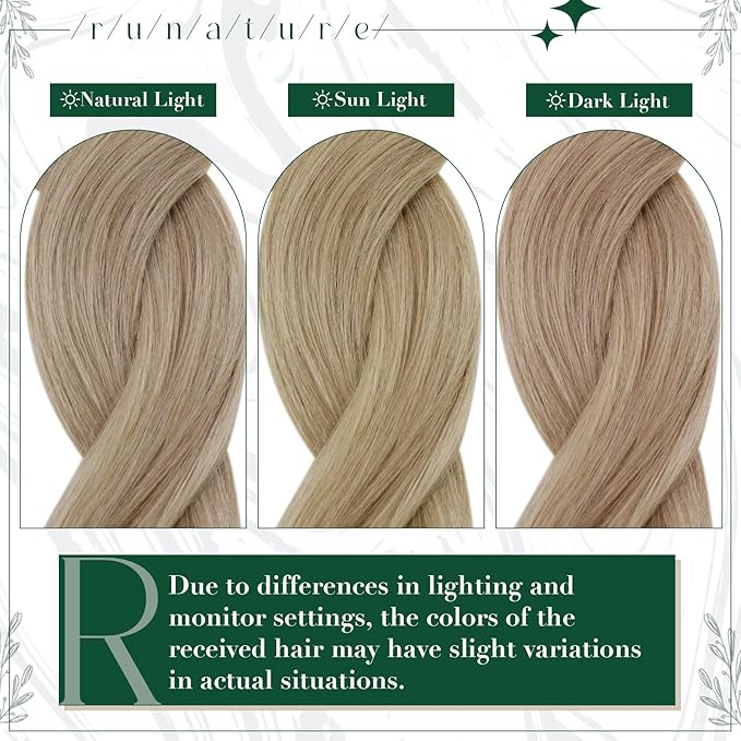 RUNATURE Clip in Hair Extensions Real Human Hair, Natural Hair Extensions Clip Ins, Remy Human Hair for Women Double Weft 16 Inch 50g 3pcs #16P22 Dark Ash Blonde Highlight Light Blonde