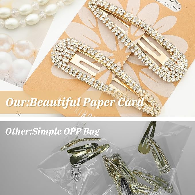 Hair Clips, 2Pcs 3.1Inch Rhinestone, Gold, Hair Accessories, Bridal, Wedding, Party, Prom Barrettes for Women Girls
