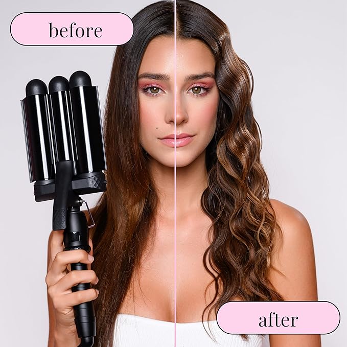 Mermade PRO Hair Waver 1.25" - 3 Barrel Curling Iron 1 1/4 Inch, Ceramic Barrel Waver for Thick, Thin, Long, or Short Hair - 1.25", Black