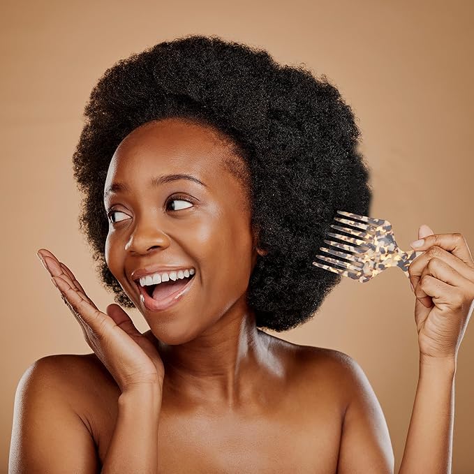 VOCOSTE Hair Picks for Curly Hair, Gentle Detangling Wide Tooth Comb, Afro Pick, Hair Pick Comb, Hangable Hair Styling Tool for Hair Care, Light Brown